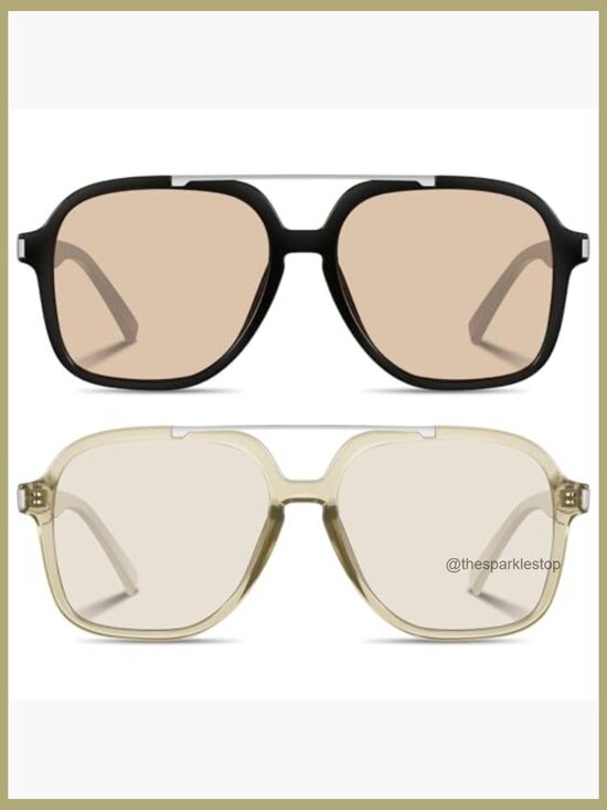 Retro Aviator Sunglasses, Square Frame, UV400 Protection, Lightweight